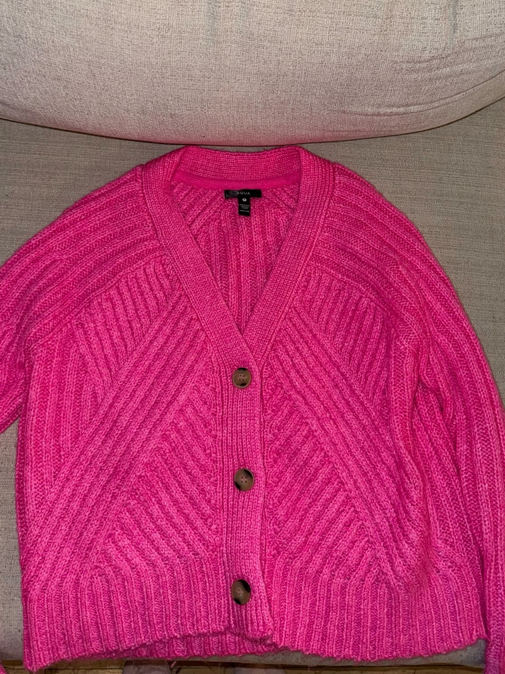 Aqua Hot Pink Ribbed Button-Front Cardigan